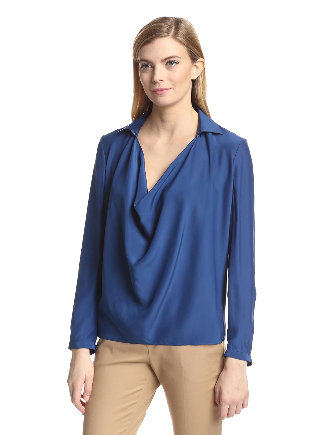 magaschoni 女式丝绸褶形企领上衣, celeste ,6